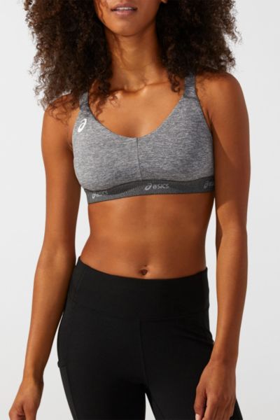 Asics Team Logo Band Sports Bra In Dark Grey Heather, Women's At Urban Outfitters In Dark Grey Heather