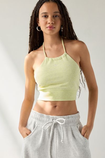 Nike Sportswear Chill French Terry Crop Halter Top In Barely Volt, Women's At Urban Outfitters In Green