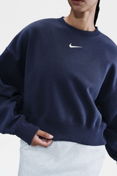 Nike Sportswear Phoenix Fleece Over-oversized Crew Neck Pullover Top In Navy, Women's At Urban Outfitters In Blue