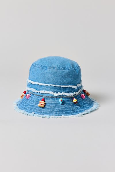 Urban Outfitters Pastry Charm Denim Bucket Hat In Light Blue, Women's At
