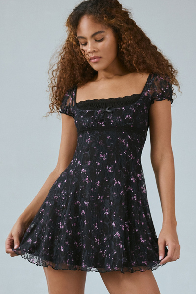 knee length dresses for ladies Current Mood Mesh Overlay Babydoll Dress main image 1