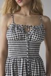 Glamorous Gingham Tie-Front Smocked Midi Dress