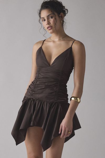 Glamorous Ruched Drop Waist Hanky Hem Mini Dress