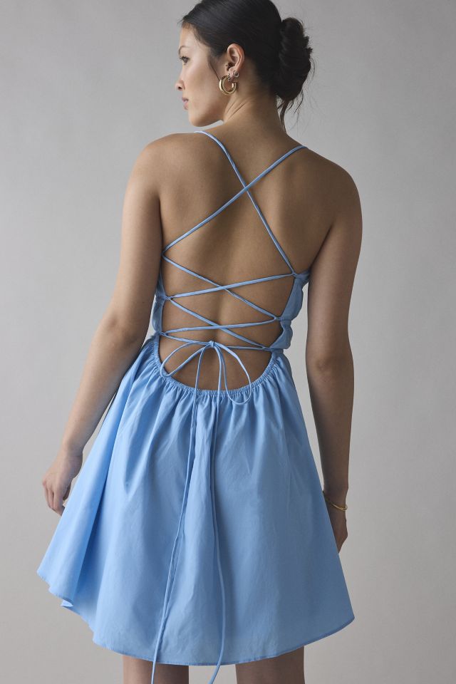 Glamorous Ruched Open Back Lace-Up Mini Dress #2