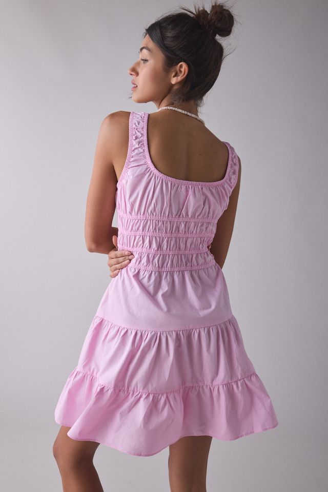 Glamorous Candy Pink Cotton Poplin Ruched Mini Dress #1