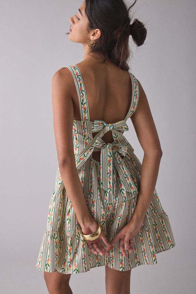 Glamorous Floral Trellis Linen-Blend Bow-Back Mini Dress #1