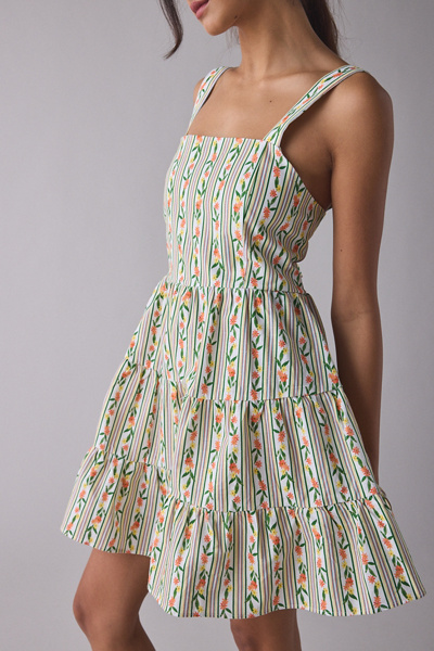 Glamorous Floral Trellis Linen-Blend Bow-Back Mini Dress