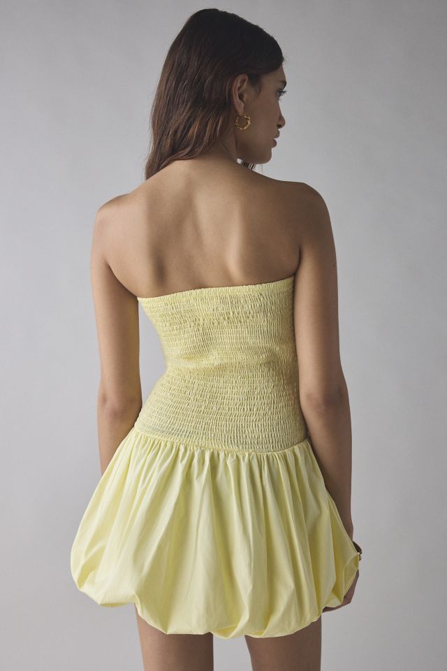 Glamorous Lemon Yellow Strapless Smocked Bubble Hem Mini Dress #2