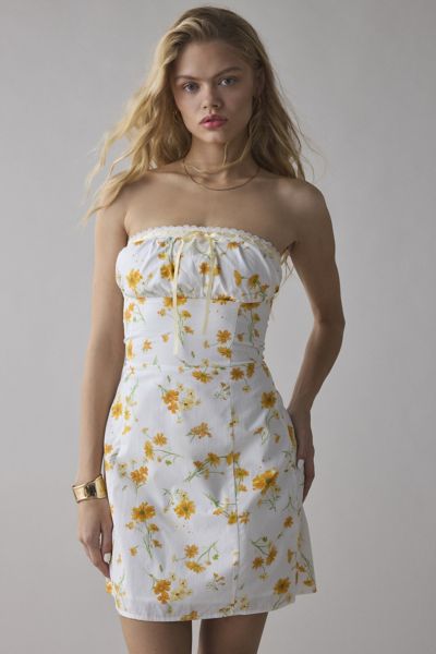 Glamorous Marigold Floral Cotton Strapless Mini Dress In Marigold Floral, Women's At Urban Outfitters In Marigold Floral