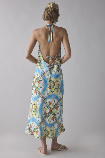 Glamorous Tropical Scarf Print Satin Halter Slip Midi Dress