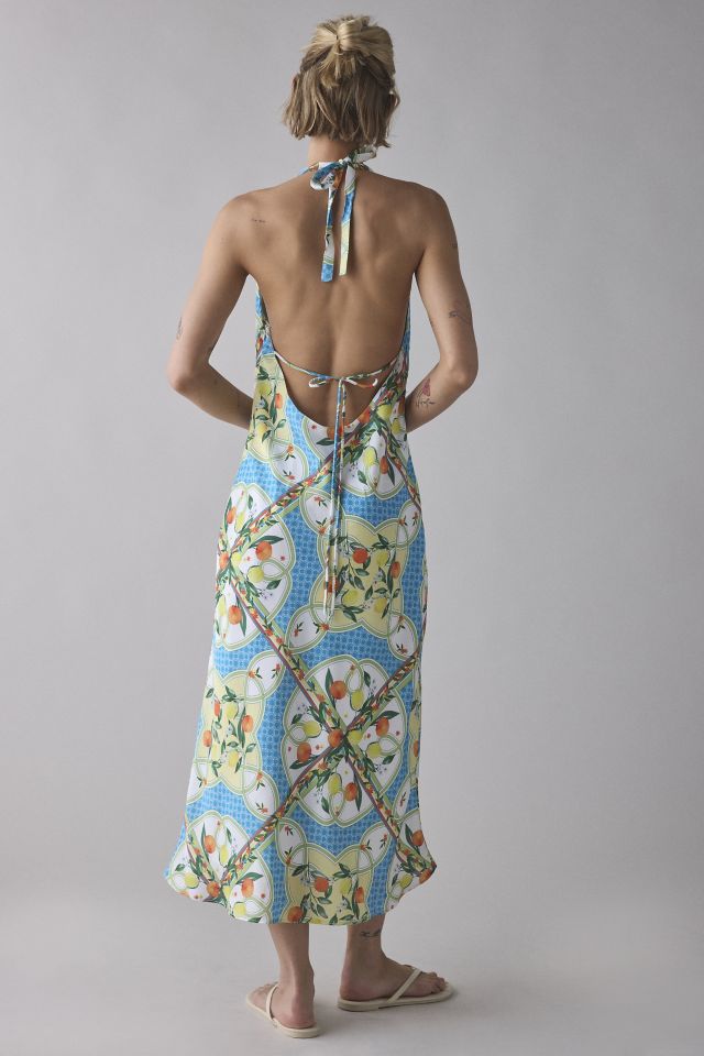 Glamorous Tropical Scarf Print Satin Halter Slip Midi Dress #3