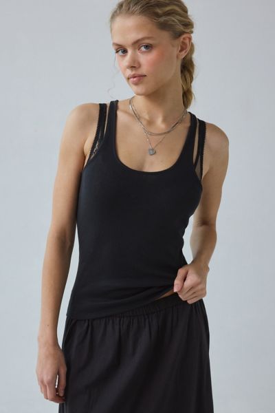 BDG MJ RIBBED KNIT SLIM TANK TOP IN BLACK, WOMEN'S AT URBAN OUTFITTERS 