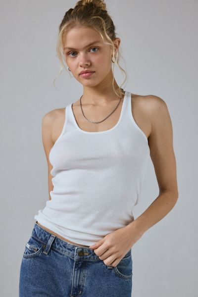 BDG MJ RIBBED KNIT SLIM TANK TOP IN WHITE, WOMEN'S AT URBAN OUTFITTERS 