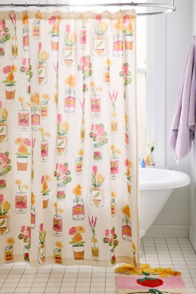 Urban Outfitters Jar-din Floral Patterned Shower Curtain In Cream At  In Cream