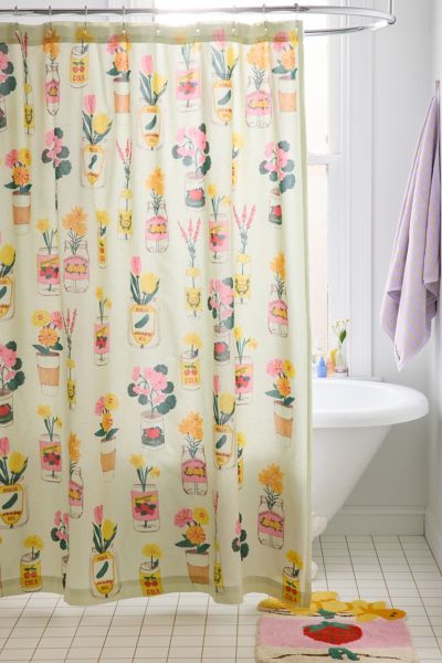 Urban Outfitters Jar-din Floral Patterned Shower Curtain In Green At  In Green
