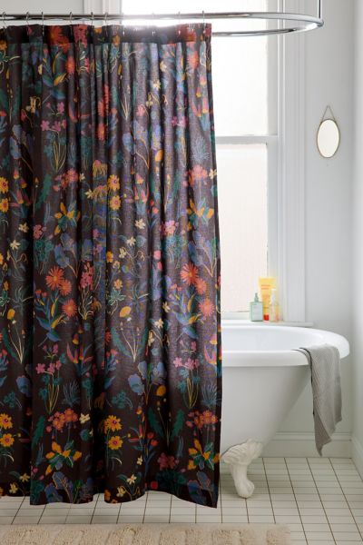 Urban Outfitters Flori Wildflower Patterned Shower Curtain In Carbon At  In Carbon