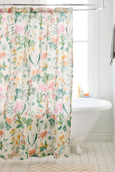 Urban Outfitters Flori Wildflower Patterned Shower Curtain In White At  In White