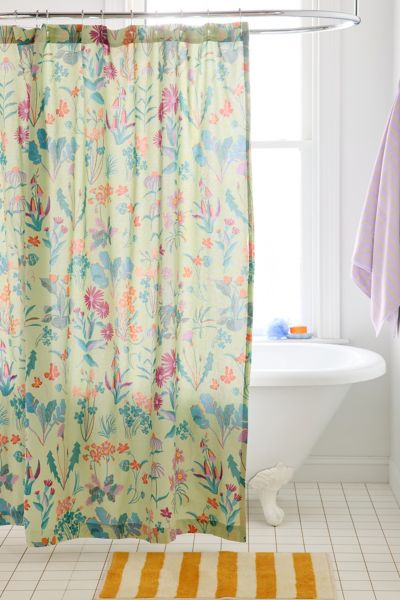 Urban Outfitters Flori Wildflower Patterned Shower Curtain In Green At  In Green
