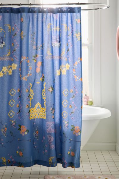 Urban Outfitters Irene Hanky Patterned Shower Curtain In Blue At  In Blue