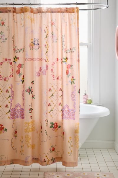 Urban Outfitters Irene Hanky Patterned Shower Curtain In Pink At  In Pink