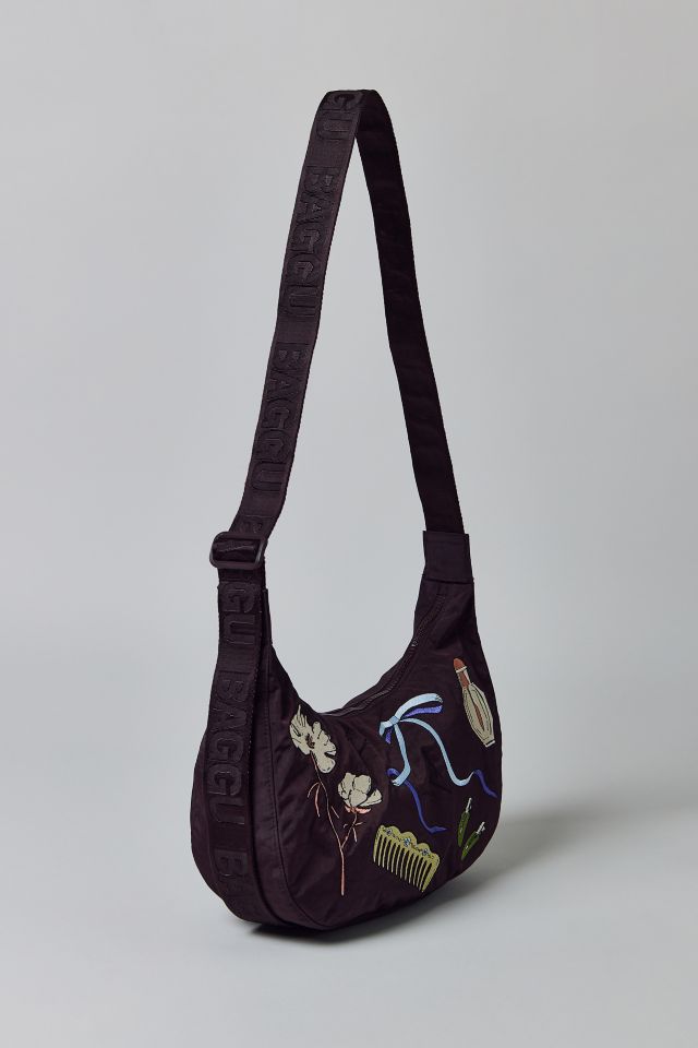 BAGGU Embroidered Get Ready With Me Medium Nylon Crescent Bag #1