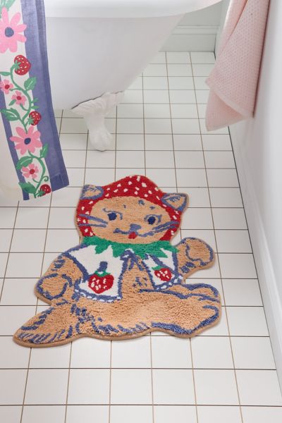 Urban Outfitters Strawberry Cat Shape Plush Tufted Bath Mat In Brown At  In Brown