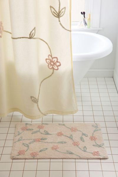 Urban Outfitters Falling Vines Floral Tufted Bath Mat In White At  In White