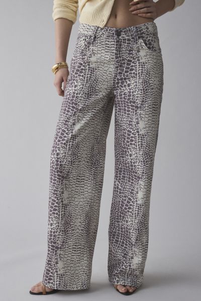 The Ragged Priest Bite Printed Wide-leg Jean In Croc Print, Women's At Urban Outfitters In Croc Print