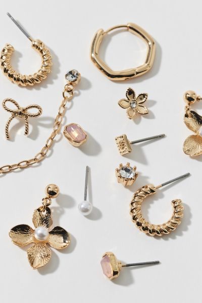 Urban Outfitters Faye Bows And More Post & Hoop Earring Set In Gold, Women's At  In Gold