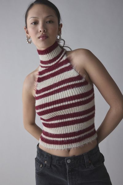 The Ragged Priest Drum High-neck Sweater Vest Top In Ecru/red, Women's At Urban Outfitters In Ecru/red
