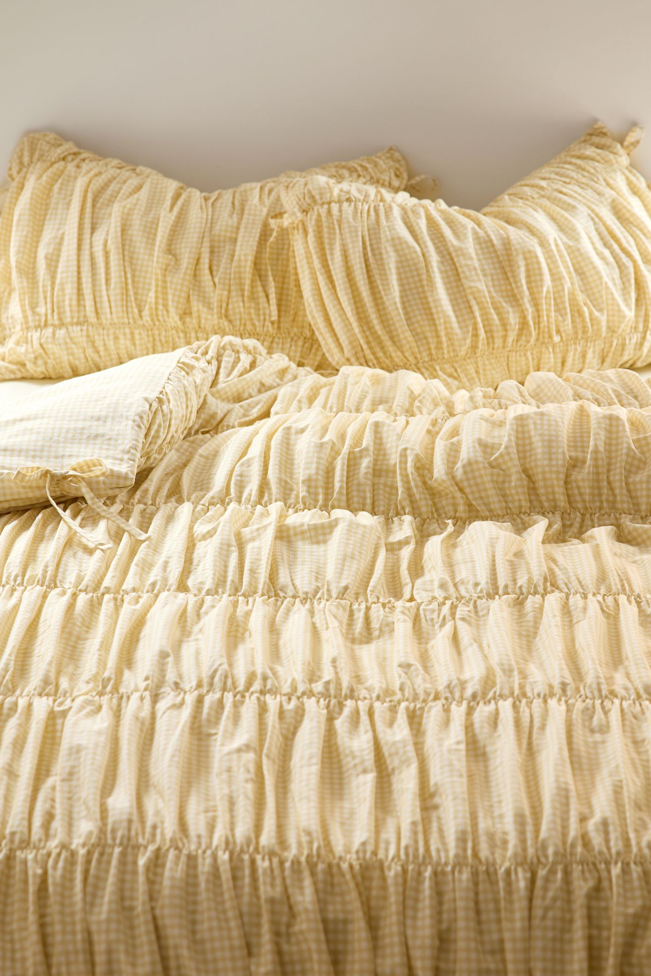 Printed Cinched Core Duvet Cover - Yellow Gingham, KING