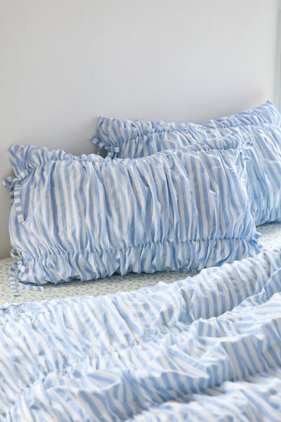 Urban Outfitters Printed Cinched Core Sham Set In Blue Ticking Stripe At
