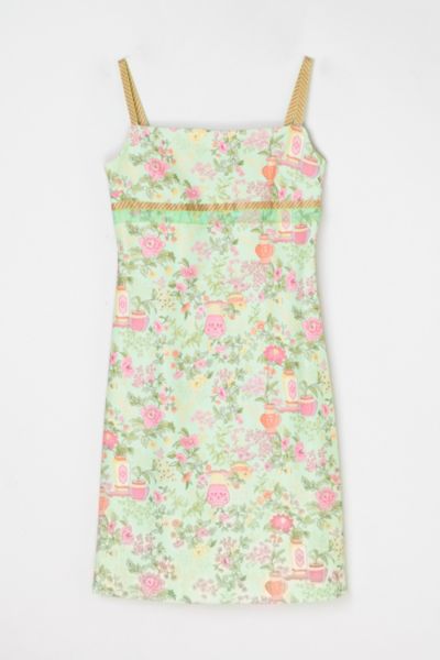 Vintage Y2k Light Green Printed Mini Dress