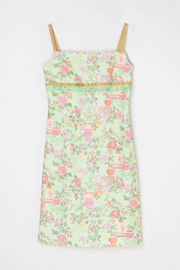 Vintage Y2k Light Green Printed Mini Dress