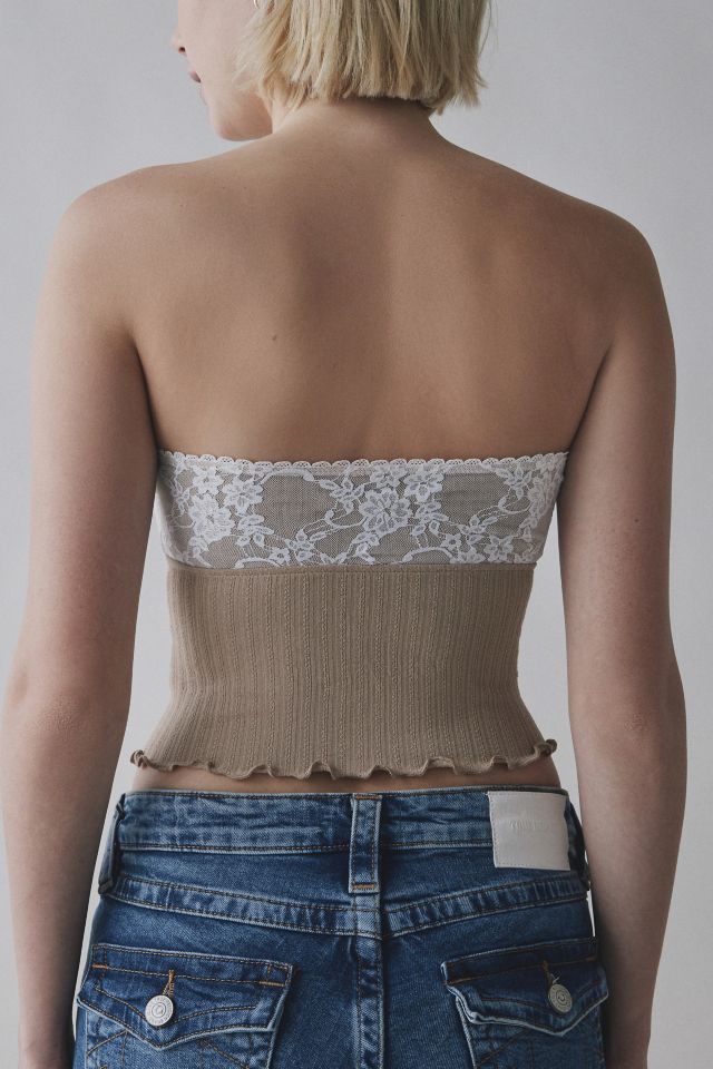 Kimchi Blue Blair Lace Ribbed Knit Flyaway Hanky Hem Tube Top #3