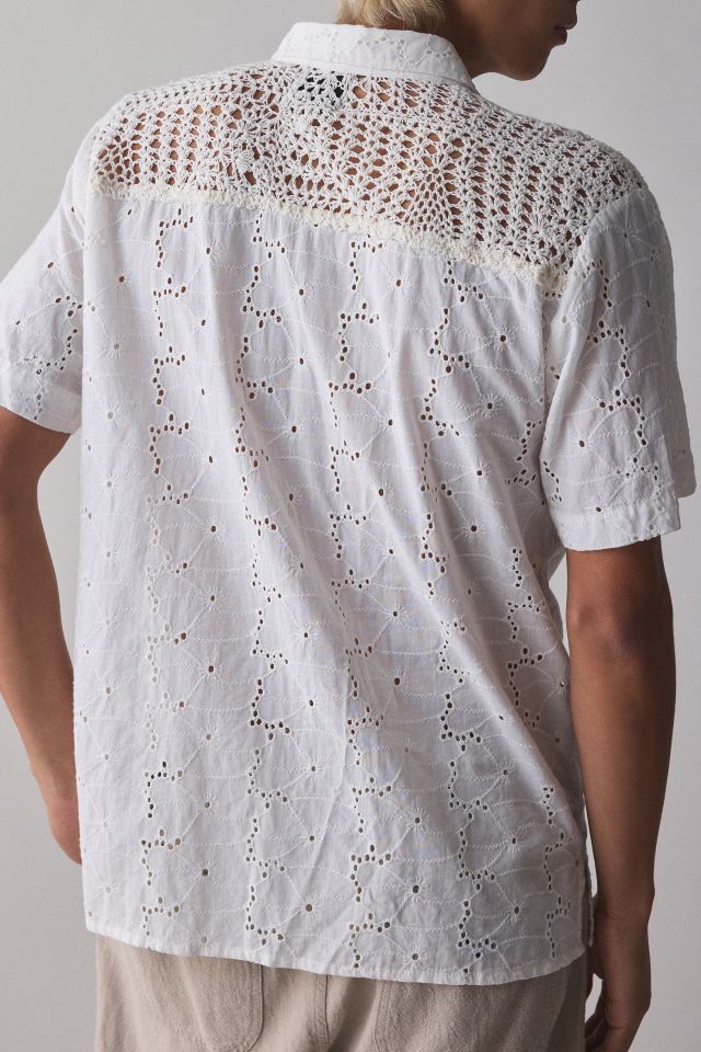Raga Man Riian Crochet Panel Short Sleeve Shirt #1