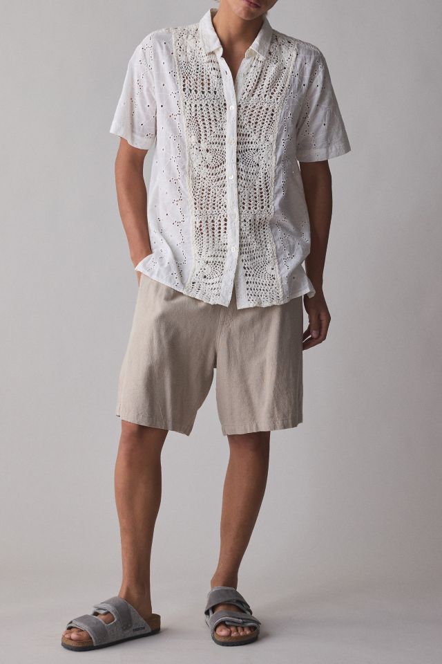 Raga Man Riian Crochet Panel Short Sleeve Shirt #2