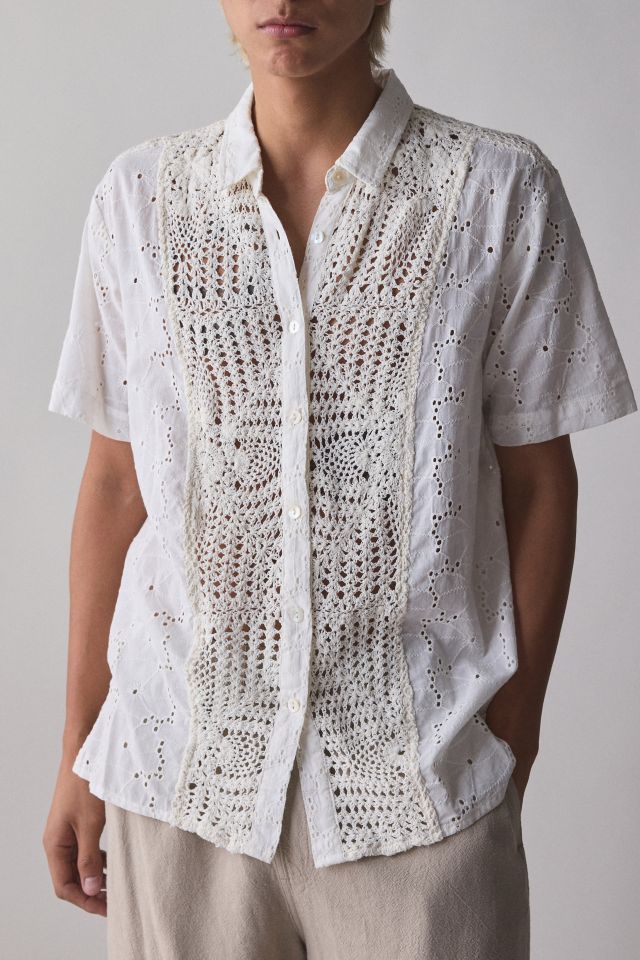 Raga Man Riian Crochet Panel Short Sleeve Shirt #3