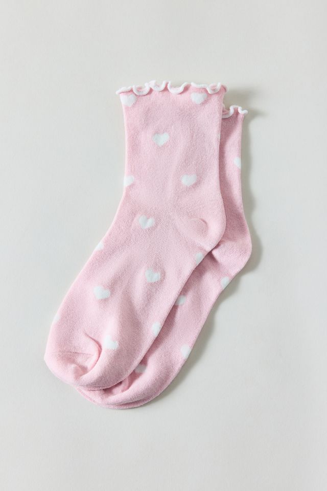 Heart Allover Print Lettuce Edge Crew Sock #1