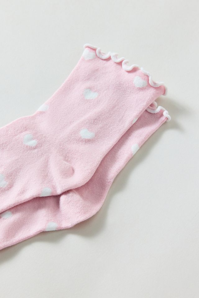 Heart Allover Print Lettuce Edge Crew Sock #2