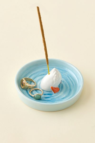 Urban Outfitters Bottoms Up Goose Ceramic Incense Holder & Catch-all Dish In Blue At