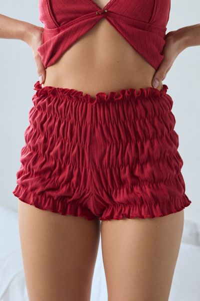 OUT FROM UNDER PIPER PERFECT POINTELLE SHIRRED BLOOMER SHORT IN RED, WOMEN'S AT URBAN OUTFITTERS 