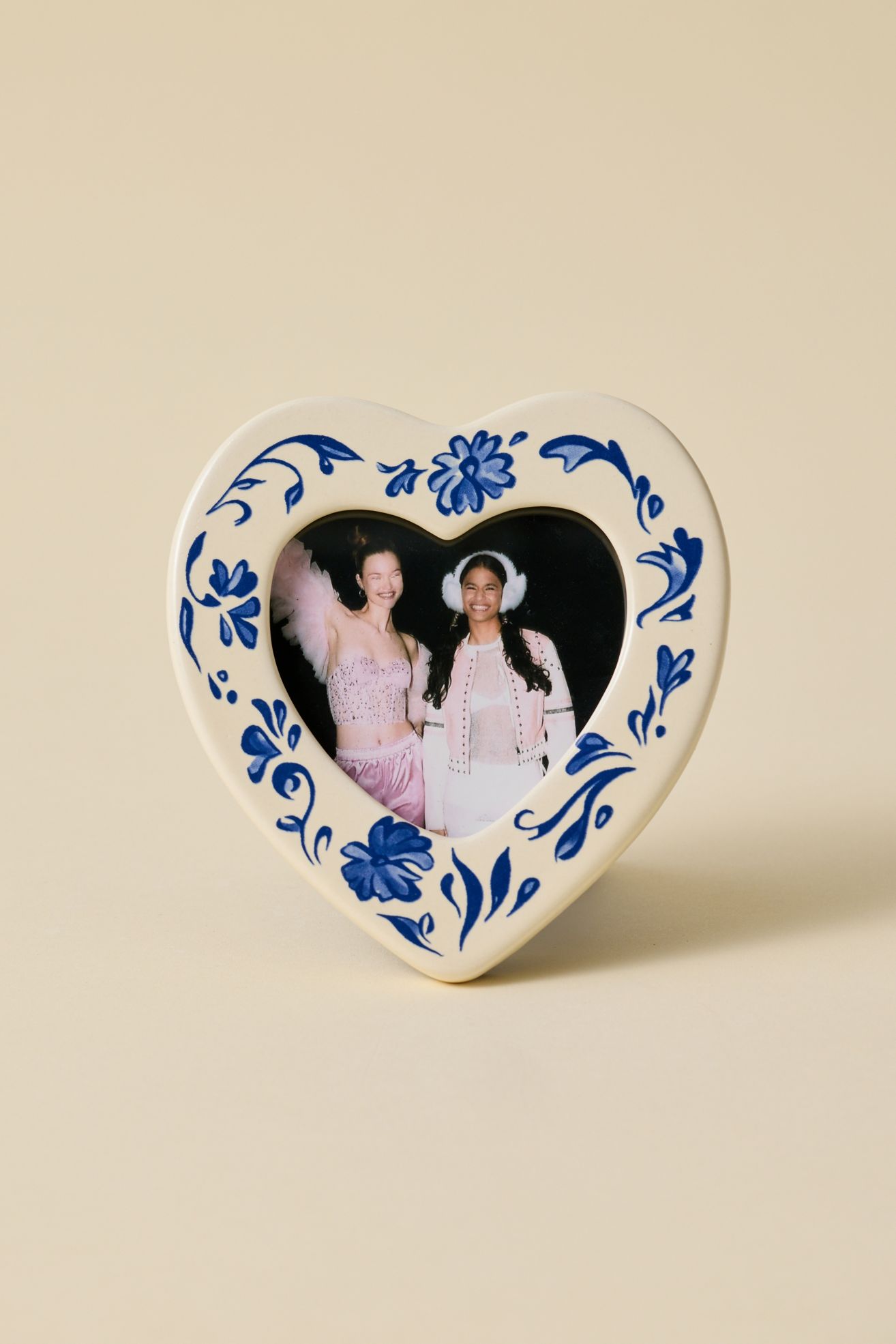 Country Heart Shape Ceramic 4x4 Picture Frame - Blue, ONE SIZE