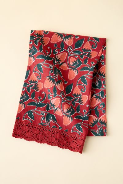 Urban Outfitters Strawberry Pattern Crochet Edge Tea Towel In Red Berry At  In Red Berry
