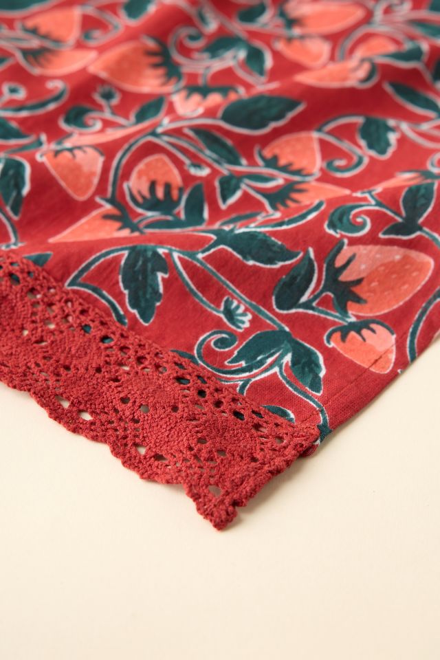 Strawberry Pattern Crochet Edge Tea Towel #1