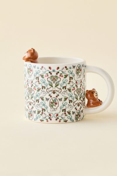 Urban Outfitters Sleeping Teddy Bear Sculpted Ceramic Mug In Light Blue At  In White