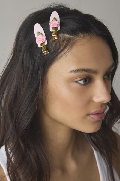 Urban Outfitters Icon No Crease Hair Clip Set In Pink Rosettes, Women's At  In Pink Rosettes