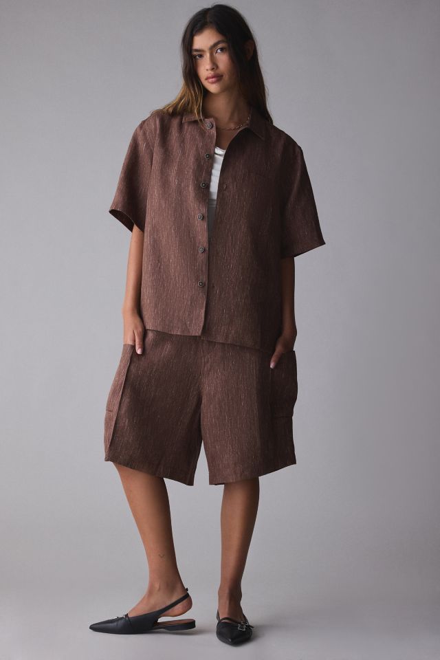 FRIED RICE Textured Linen Short Sleeve Shirt #2
