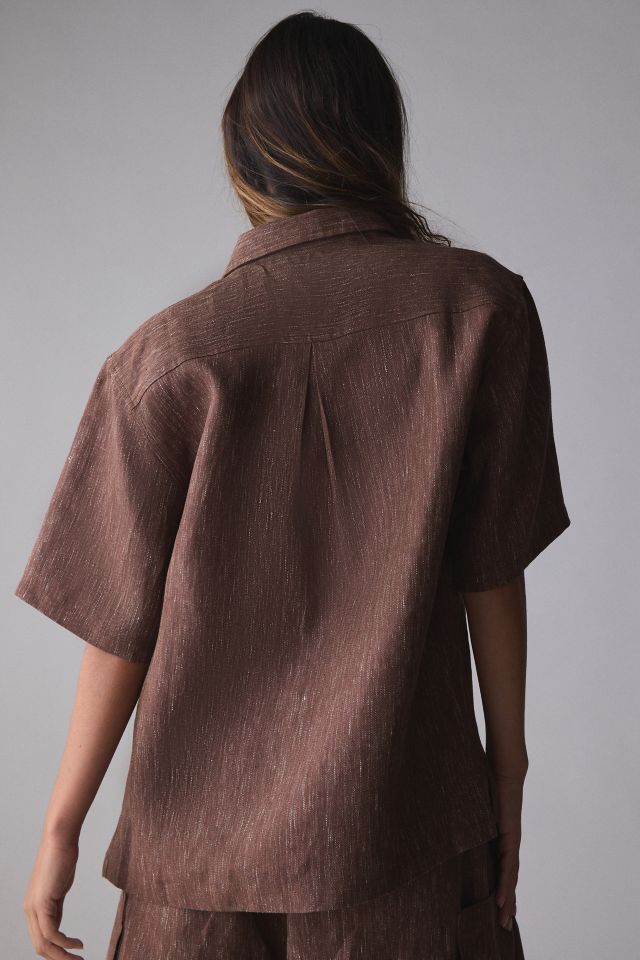 FRIED RICE Textured Linen Short Sleeve Shirt #4