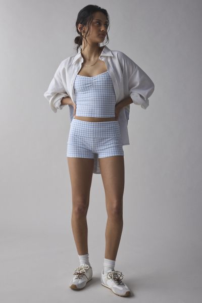 Out From Under Bec Foldover Micro Short In Blue Gingham, Women's At Urban Outfitters In Blue Gingham